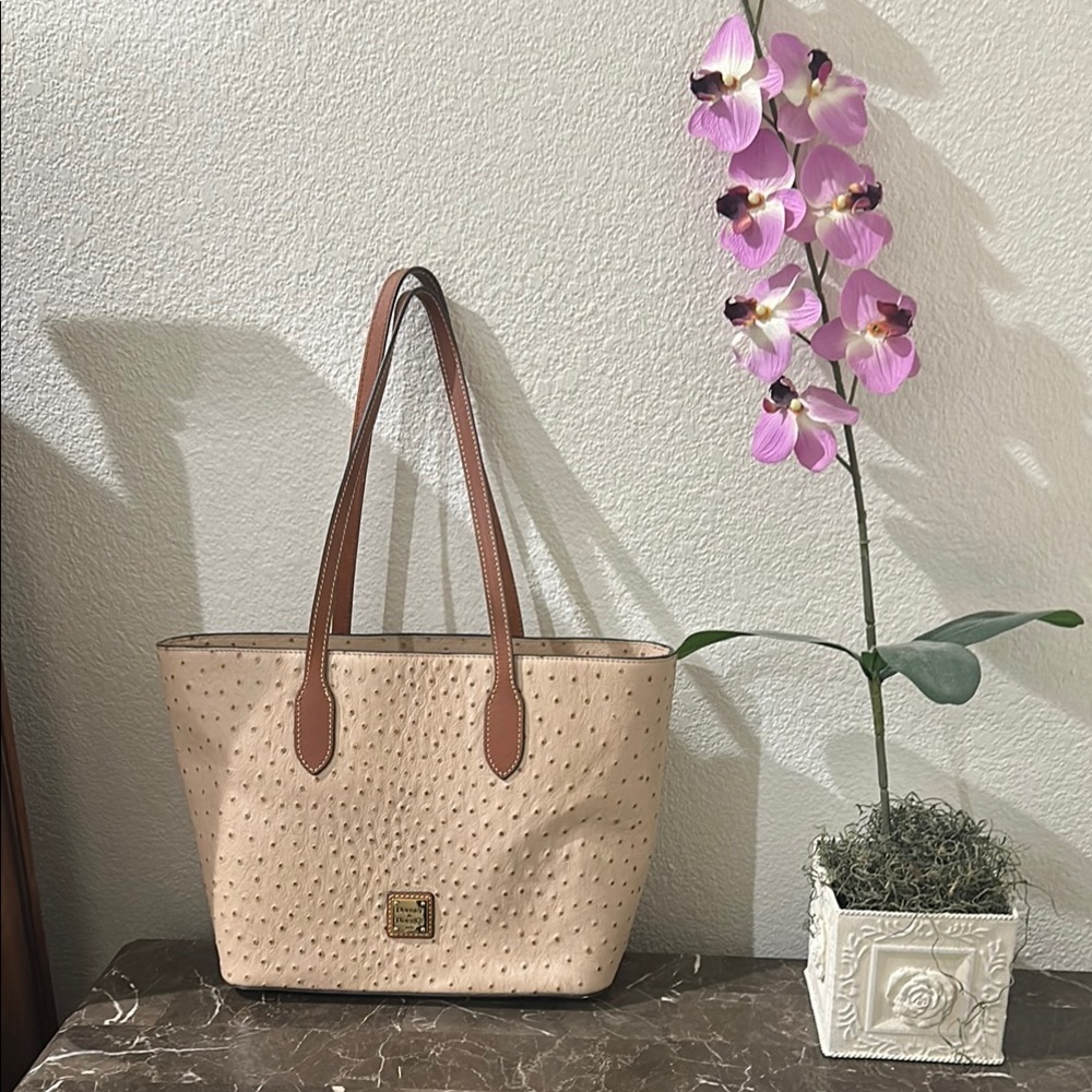 Dooney & Bourke Cream Ostrich-Embossed Tote